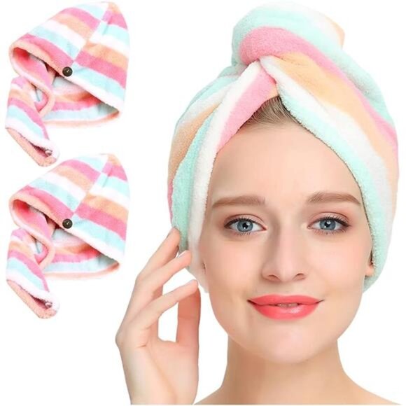 Microfiber Hair Towel 2Pack, Hair Towel Wrap for Women/Kids - Picture 1 of 7